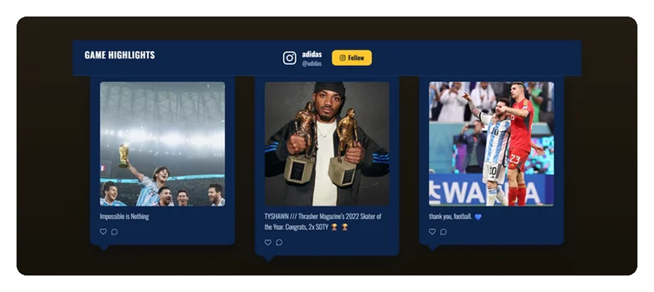Exemplo de feed do Instagram exibido dentro de uma página